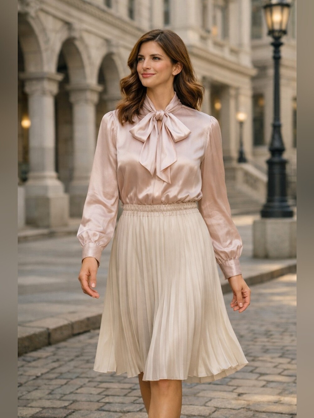 Chicwish Shimmery Blush Pink/ Champagne Tie-Bow Blouse